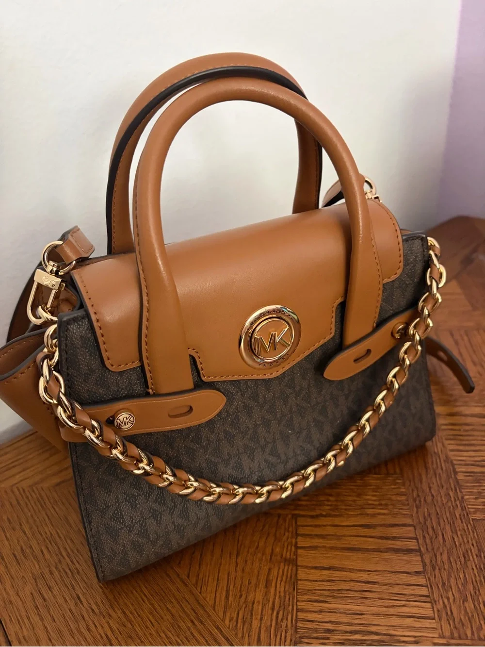Michael Kors Tan & Brown Signature Chain-Handle Satchel